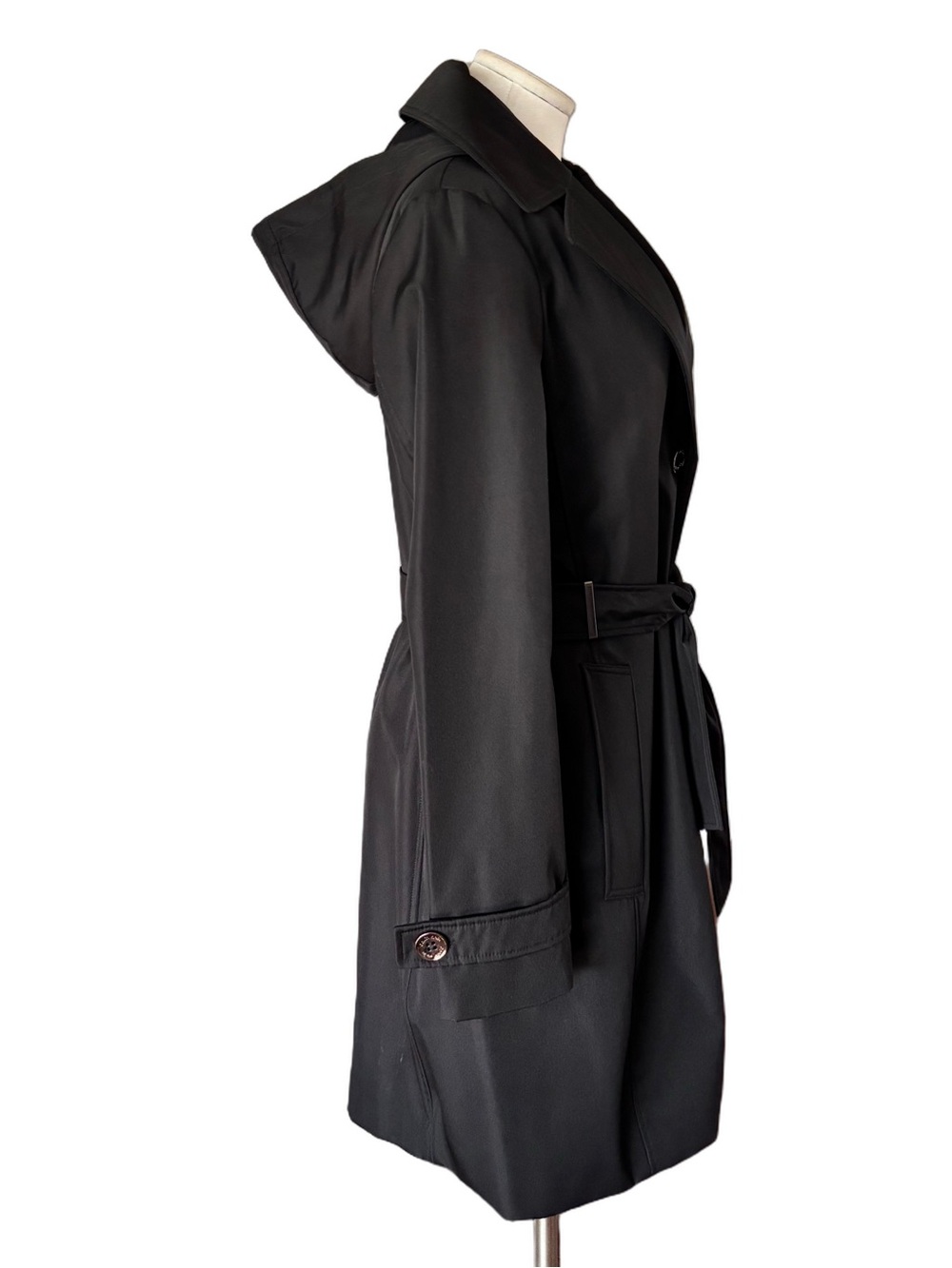 NWT Calvin Klein Belted Trench Rain Jacket Removable Hood - black - medium - Picture 12 of 14